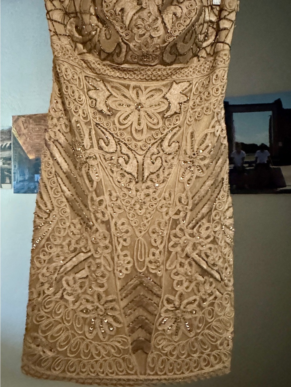 Sue Wong Vintage Blush Strapless Beaded Mini Dress